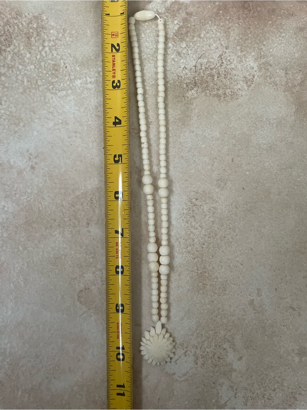 Vintage Sunflower Bone Inlay Necklace Pendant Cream; @10” in length